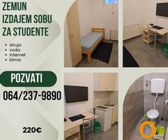 Zemun, izdajem sobu za studenta ili zaposlenu osobu